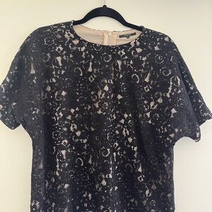 FRNCH Short Sleeve Blouse Lace Overlay M/L